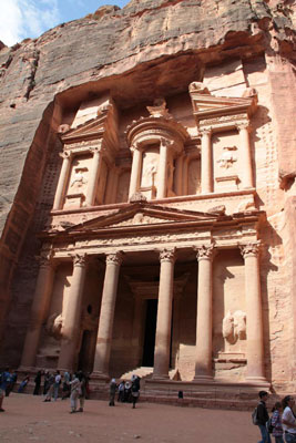 Carved in a sandstone cliff, the Treasury at Petra, Jordan, has a striking appearance in early-morning sunlight. Photo: Pyle