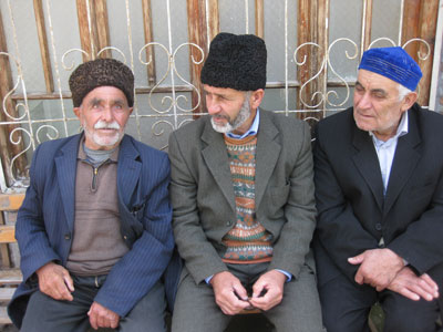 Three friendly locals in Sheki, Azerbaijan. Photo: Whitmer