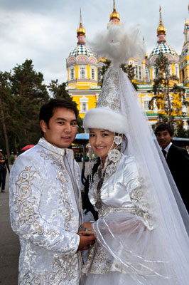 Muslim wedding couple in Almaty, Kazakhstan.