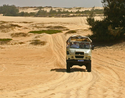 Riding the sand dunes near Lac Rose in Senegal.