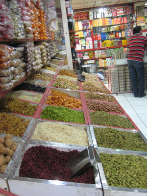 The Spice Souk is filled with a wide variety of colorful spices, chilies, nuts, figs, dates and other dried fruits.