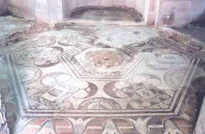 Hexagonal mosaic floor in a fourth-century villa in Mediana.