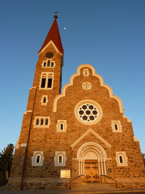 The Christ Church (Christuskirche) in Windhoek, Namibia. Built after the wars between the Germans and the native tribes ended, it was dedicated as the Church of Peace. 