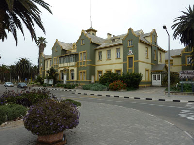 Swakopmund, Namibia, has the most German influence of any of the cities visited. This is just one of the beautiful buildings in the downtown area.