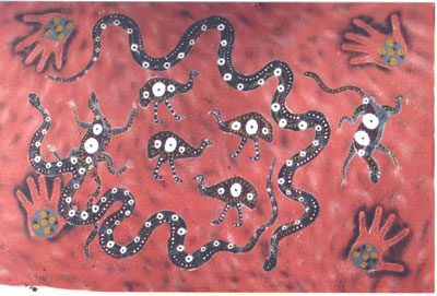 An Aboriginal painting in the Australian Museum — Sydney. Photo: Skurdenis