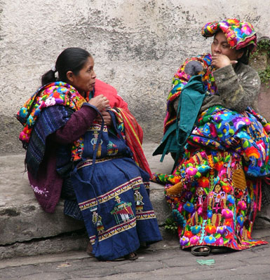 Colorfully dressed vendors in Chichicastenango. (Burke)