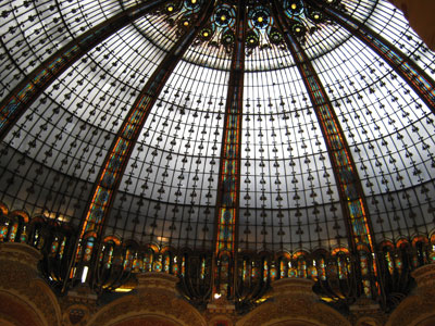 Early 1990s stained-glass cupola dome in Galeries Lafayette department store — Paris. Photo: Jack Dini