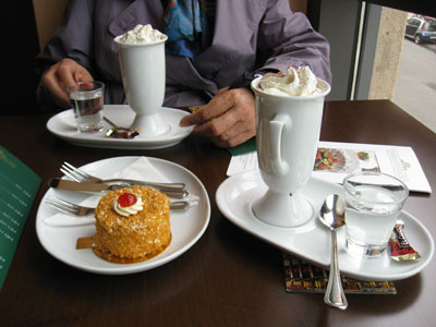 Hot chocolate and cake at Fassbender & Rausch.