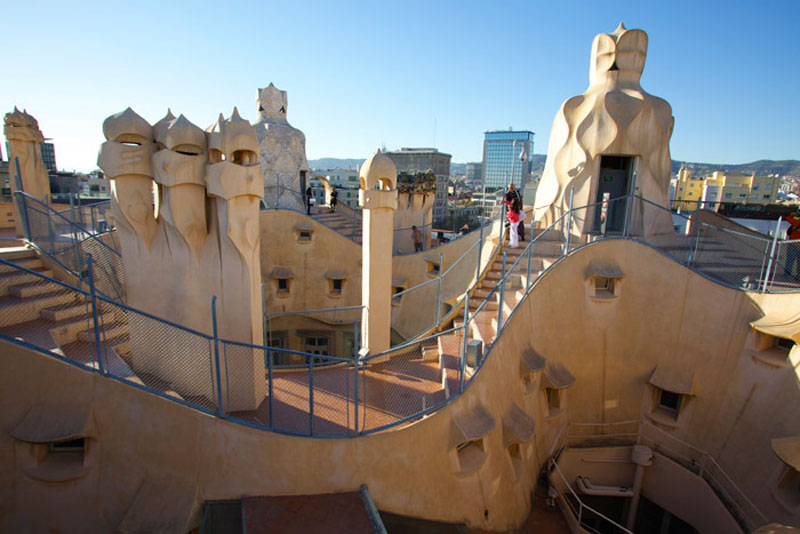 The rooftop of La Pedrera displays an arrangement of chimneys and ventilation towers for the apartments below. Photo by Margaret Mallory