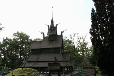 The Fantoft Stave Church’s dragon-like ornamentation stands out in the sky like the prows of Viking ships. 