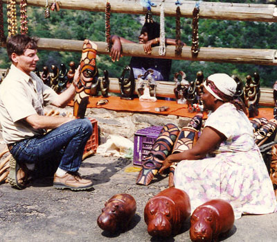 Randy Keck at a roadside craft market in Zimbabwe in 1999.