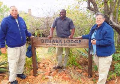 Armin and Alva Nawrocki with their guide, Billy, at Dithaba Lodge.