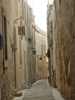 A narrow side street in Mdina.