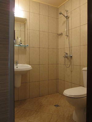 The shower without a curtain in our room in the Expo Hotel in Plovdiv, Bulgaria. Photo: Anderson 