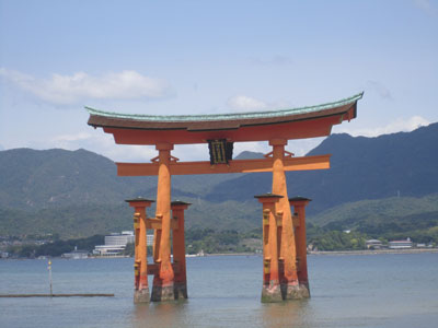 The torii gate outside Itsukushima a, Miyajima.