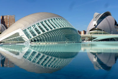 L’Hemisfèric, with the Palau de les Arts Reina Sofía behind, located in the City of Arts & Sciences. Photo by Margo Wilson