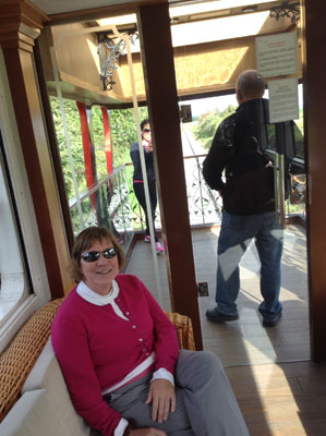 Patti Leisner in Tren Crucero’s observation car. 