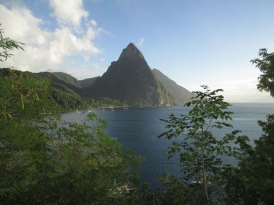View of Gran Piton from the road outside the Hummingbird Beach Resort that leads to Anse Chastanet.