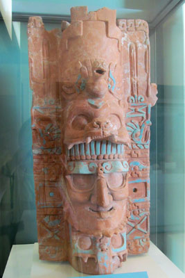 Ceramic incense burner displayed in the Museo Maya de Cancún.