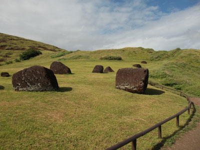 Puna Pau, where the rock used to carve the red topknots that appear on some of the moai was quarried.