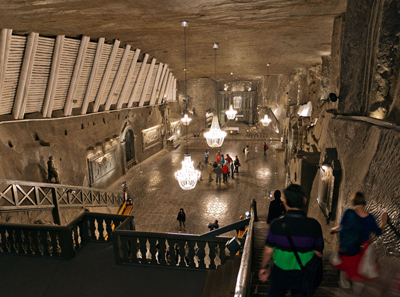 The Wieliczka Salt Mine in Poland includes a huge underground chapel carved out of rock salt.