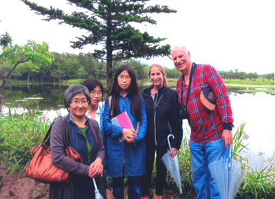 Dr. Satoko Ochi; her daughters, Masu and Minori; Stanley’s daughter, Dara, and Stanley Osur at Shiretoko Goko Lakes.