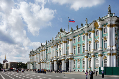 St. Petersburg’s enormous Winter Palace, once the home of the czars, is now the home of the Hermitage Museum.