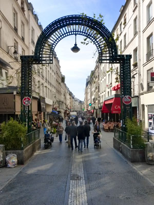 View of rue Montorgueil in Paris’ Marais district.