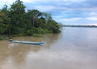 A canoe on the Napo River in Ecuador.