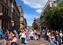 Buchanan Street is the heart of modern, commercial Glasgow — and it’s a fascinating place to people-watch. Photo by Cameron Hewitt