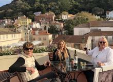 Tour members sipping wine on the terrace of a room in the Tivoli Sintra Hotel in October 2019 — Portugal. Photos by Jean Moss
