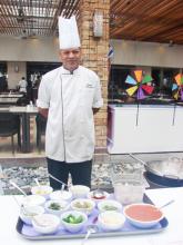Chef Laxman with the ingredients for Jhinga Masala — Holiday Inn Resort Penang. Photos by Sandra Scott