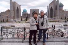 Arlene and Alan Lichtenstein at Registan Square in Samarkand.