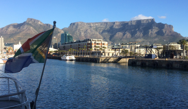 Cape Town’s harbor, with Table Mountain in the background.