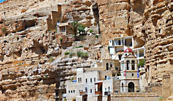The 5th-century monastery of St. George lies in the gorge of Wadi Qelt, between Jerusalem and Jericho.
