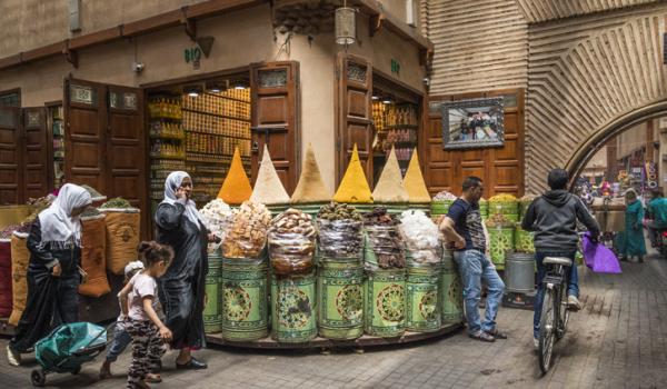A spice vendor in the market in Marrakech.