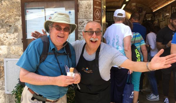 Enjoying the “world’s best” gelato in San Gimignano.