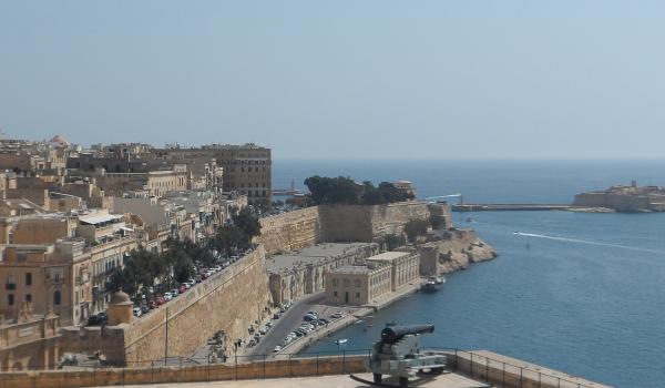 View of the Grand Harbour of Valletta, Malta, as seen from the battlement.