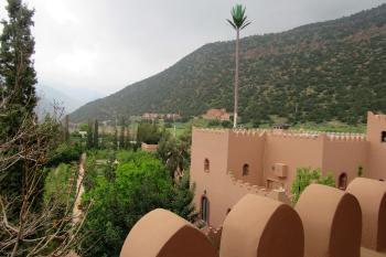 Cell phone tower disguised as a palm tree at the Kasbah Tamadot hotel in Asni, Morocco. Photo by Stephen Addison