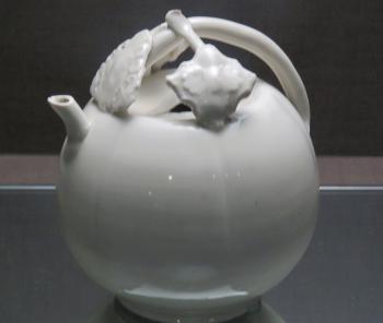 Porcelain melon-shaped ewer with a vine handle from the 10th to 12th centuries on display at the  National Palace Museum in Taipei.