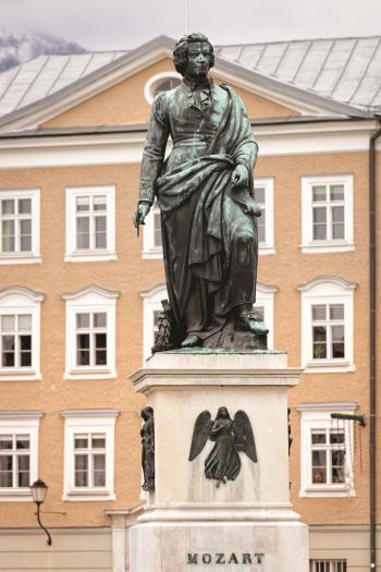 Statue of Mozart at Mozartplatz, Salzburg, Austria, a stop on the “Celebrating Mozart” tour. Photo by George Clerk
