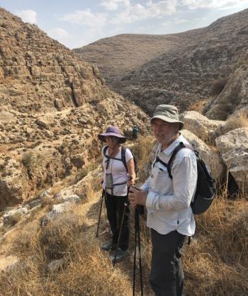 Joan and Bob Cone on a hike through the Jordan Valley — West Bank, Palestine.