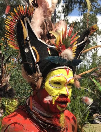 A tribesman at the Tumbuna Sing Sing — Mt. Hagen, Papua New Guinea. Photo by Sandy Fassett