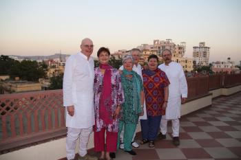 Our group (center: Betty and Bill Reed) dressed in tailored Indian outfits provided by our tour company.