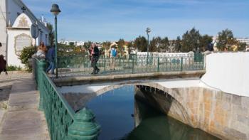 A colorful pedestrian bridge connects Tavira’s two historic districts — the Algarve, Portugal. Photo by Gail Minoff-Keck