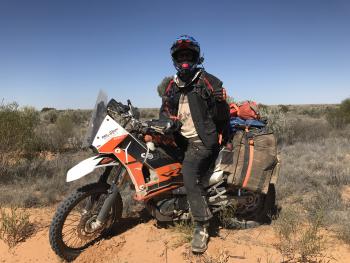 An expert KTM rider equipped for the Simpson Desert.