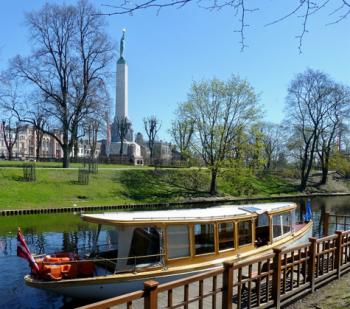 Visitors to Riga, Latvia, can start their sightseeing cruise at the  City Canal dock, not far from  the Freedom Monument.