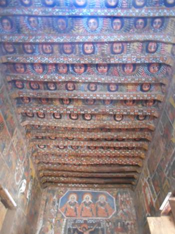 Ceiling and wall paintings at the church Debre Berhan Selassie in Gondar, Ethiopia. Photo by Theodore Liebersfeld