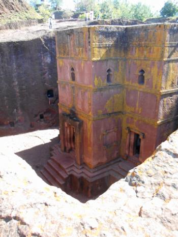 The rock-hewn church Bete Giyorgis in Lalibela, Ethiopia. Photo by Theodore Liebersfeld