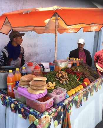 Street vendors in the city of Casablanca.